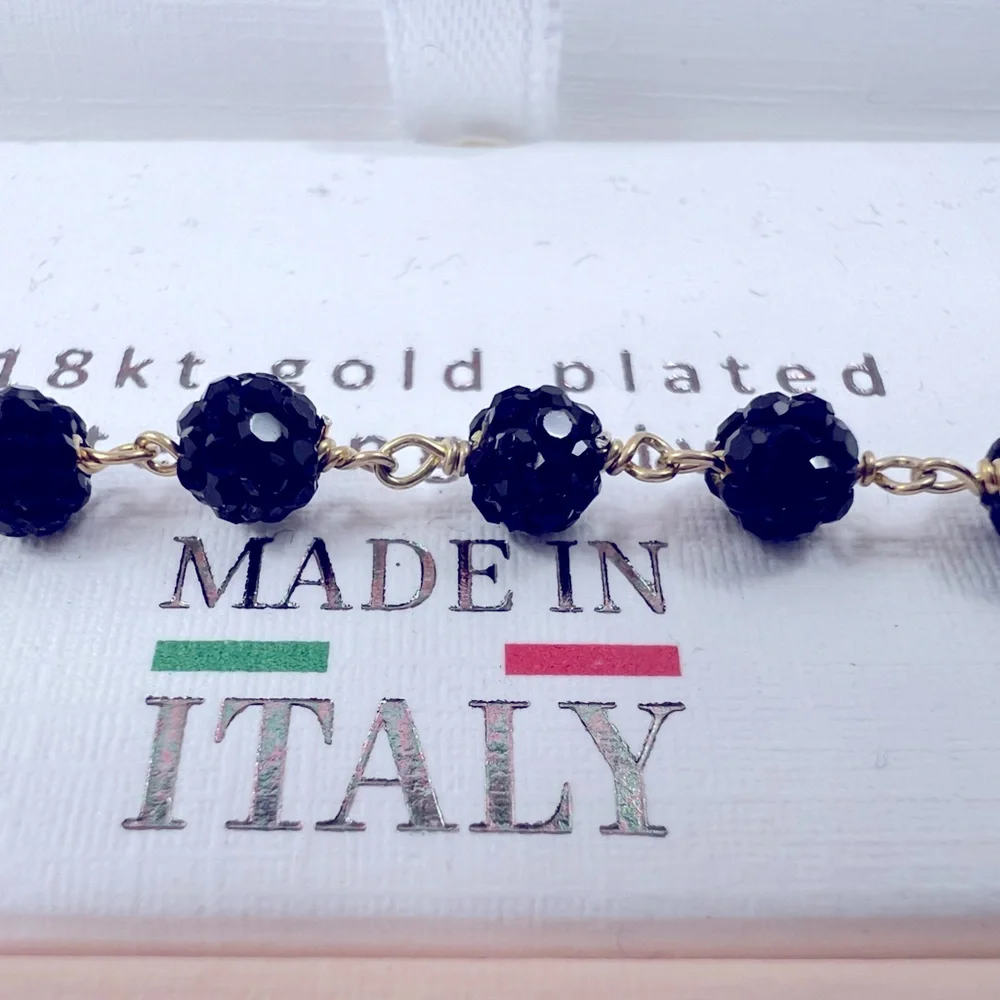 ⭐️MÍA FIORE💯,THE SIZE IS 7+ 1 INCH BRACELET, BLACK CRYSTAL BALLS, MADE IN ITALY